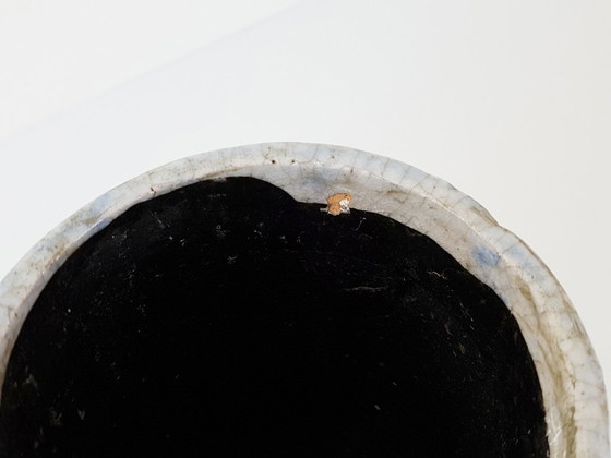 Image 1 of MAGNIFICENT VERY OLD TERRACOTTA CERAMIC VASE WITH BLUE & WHITE FLOWERS