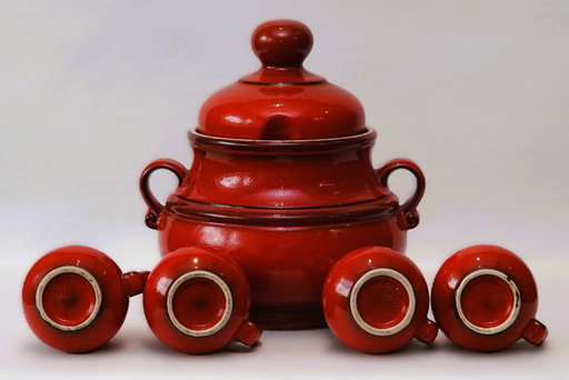 1 punch bowl + 1 lid + 4 cups - West Germany JASBA