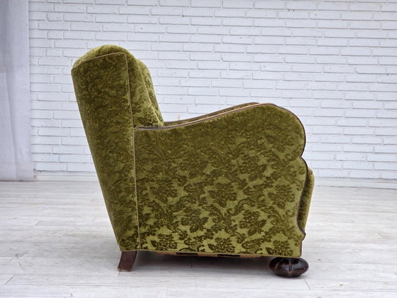 Image 1 of Fauteuil relax danois des années 1950, revêtement en velours, bois de chêne.