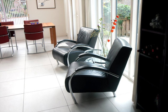 Image 1 of Zwei Molinari-Sessel, Modell Accademia, schwarzes Leder