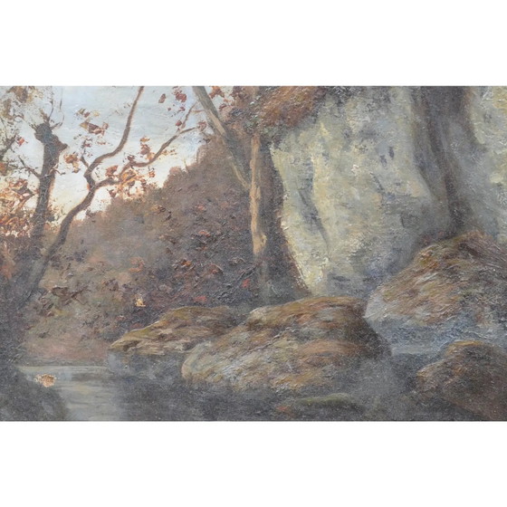 Antique French Woodland Landscape Oil Painting With Rocks and Stream – Paintings & Drawings, Canvas (photo 12 of 12)