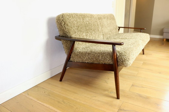 Image 1 of Bellissimo divano vintage a tre posti degli anni '80 con cuscini sfoderabili - pelo lungo color kaki, beige scuro