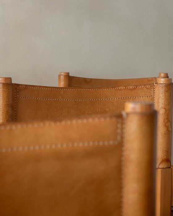 Image 1 of Vintage Kotka Dining Chairs by Tomas Jelinek for IKEA, Pine & Saddle Leather Safari Chairs, 1980s, Set of 6