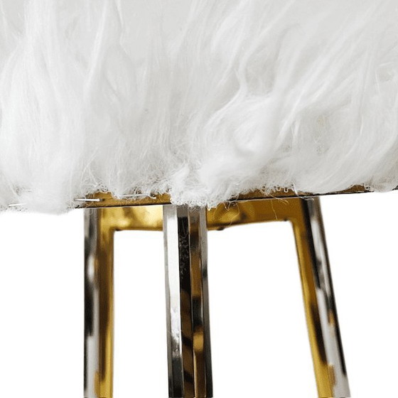 Image 1 of Vintage Italian mid-century Hollywood Regency stool brass chrome fake fur 1950s