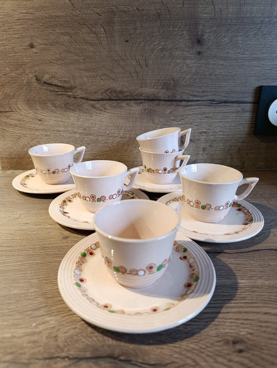 Image 1 of 6 Art Deco cups and saucers, 1930s, Betty model from Longwy - France