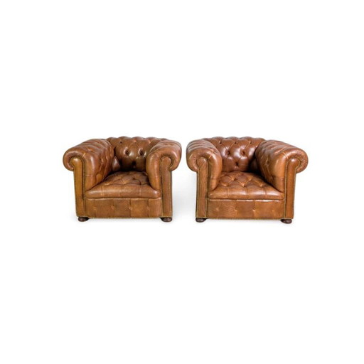 2x Poltrone Chesterfield originali fatte a mano Inghilterra 1920 antiche