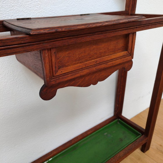 Image 1 of Porte-manteau ancien, porte-manteau sur pied avec miroir, mobilier d'entrée