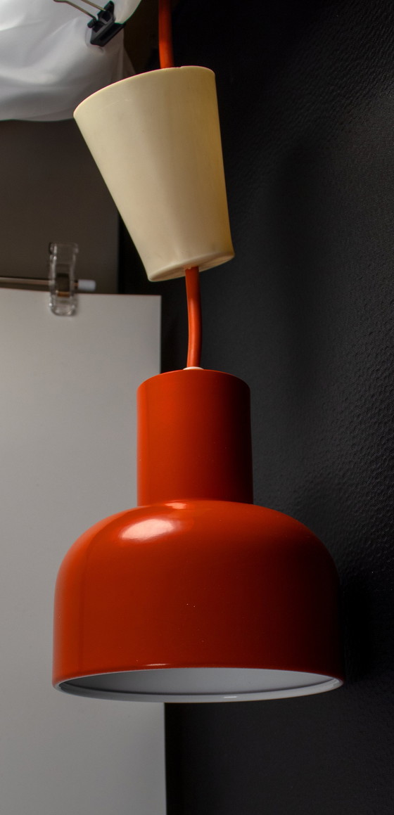 Image 1 of 4 X Hiemstra Vintage Hiemstra Lampe pendante en métal orange Lampe pendante rétro 70's