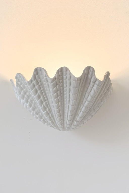 XL Vintage Plaster Shell Wall Light, France 1960