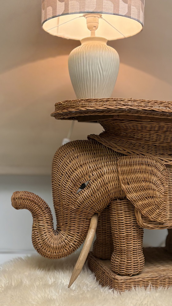 Image 1 of Original vintage rattan elephant plant/side table tray