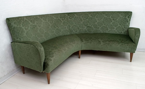 Image 1 of Mid-Century Modern Italian Damask Velvet Corner Sofa, 1950s