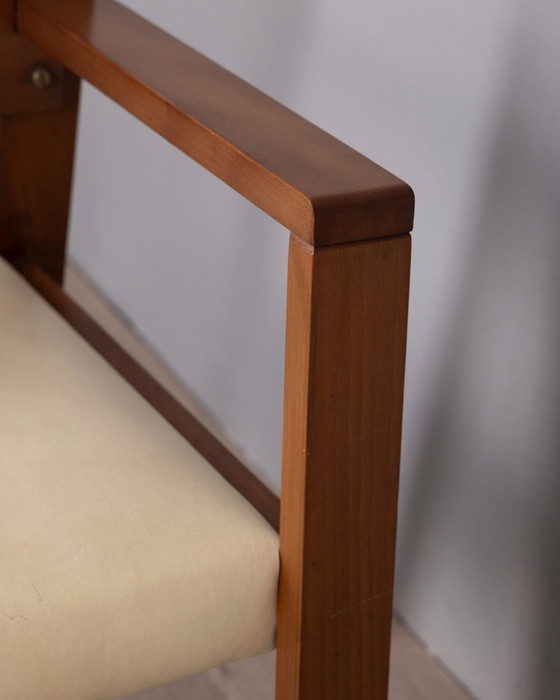 Image 1 of Poltrona vintage italiana in legno e pelle, anni '80