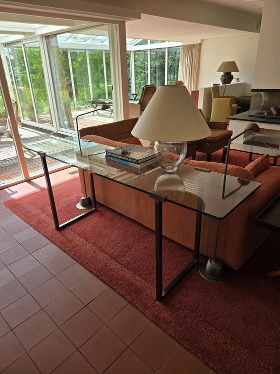Image 1 of Glass side table, sleek design, metal frame