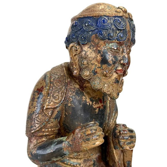 Arhat Statue, Gilded Dano Bronze, Himalayan – Buddhist Figure – Beeldhouwkunst (photo 3 of 16)