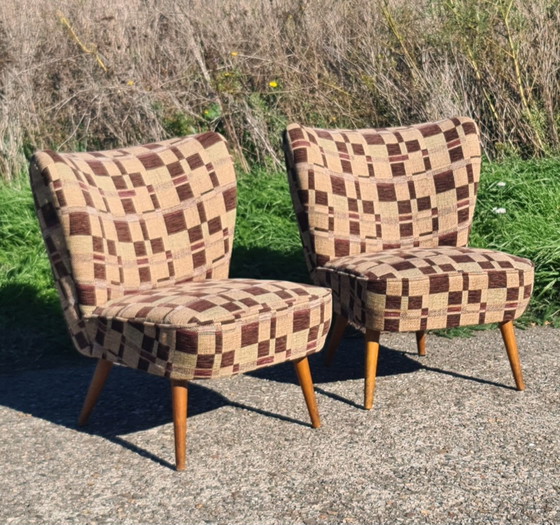 Set of 2 Cocktail Chairs '50 – Armchairs, Textile, Wood (photo 8 of 8)