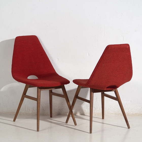 Sedie stile vintage rosso bordeaux (c.1950). Set di 2 pezzi #3 – Sedie da pranzo, Wood (photo 8 of 40)