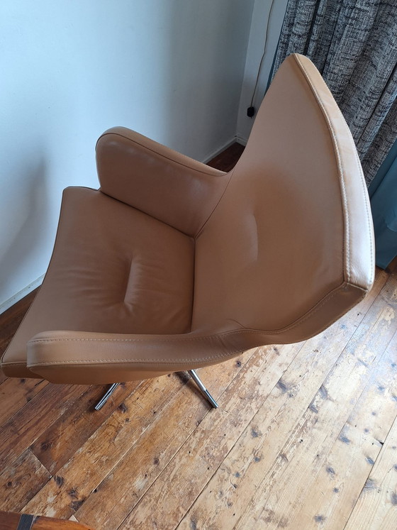 Image 1 of Swedish design brown leather swivel chair by Conform