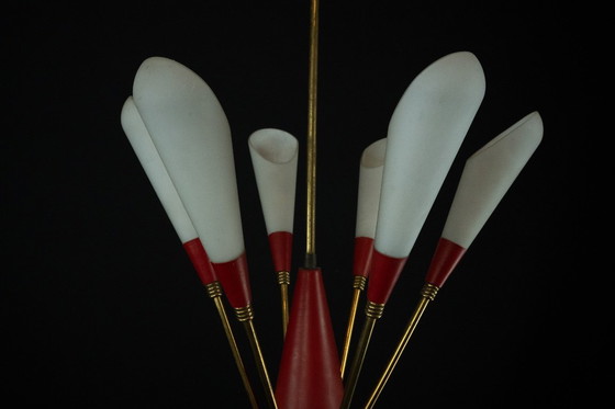 Image 1 of Araña de 12 luces de mediados de siglo a la manera de Stilnovo. Italia años 50