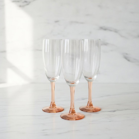 Vintage Luminarc champagneglazen (4 stuks) met pastelroze stelen. – Glazen & Karaffen, Glass (photo 6 of 6)