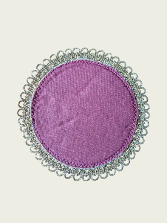 Image 1 of 3-delige vintage tafelloperset met groene en oranje bloemen – goudkleurige rand