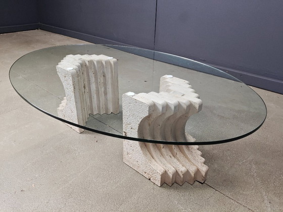 Image 1 of Vintage travertine coffee table Italy , 1970s