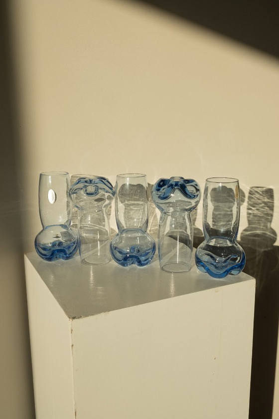 Image 1 of Vintage blue crystal glass set + carafe
