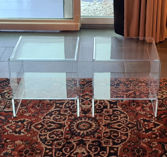 Image 1 of Mid-Century Lucite
plexiglass side table from the 1970s