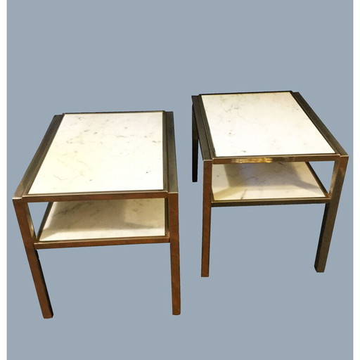 Paire de bouts de canapé vintage en marbre de Carrare et base métallique, 1970