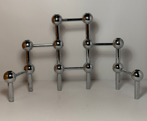 Juego de 6 candelabros modulares BSF vintage cromados