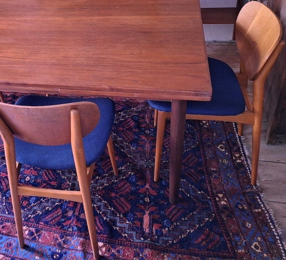 Pair of Teak Dining Chairs with Navy Blue Covers, Denmark 1960s – Textile, Wood (photo 2 of 7)