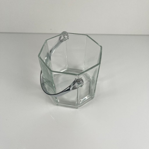 Sceau à glaçon octogonal en verre et anse en métal, 1970/80, france