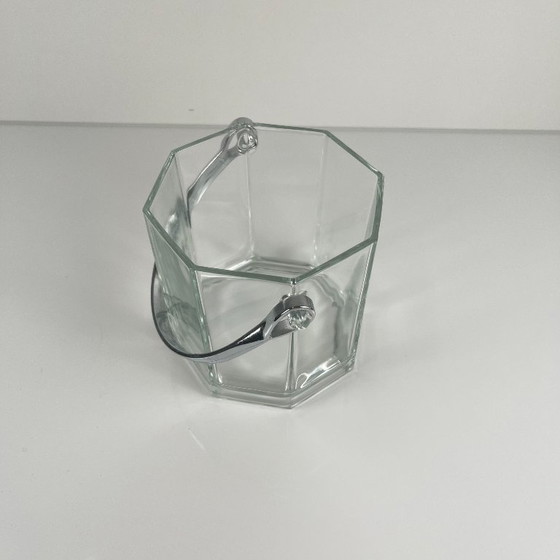 Image 1 of Sceau à glaçon octogonal en verre et anse en métal, 1970/80, france