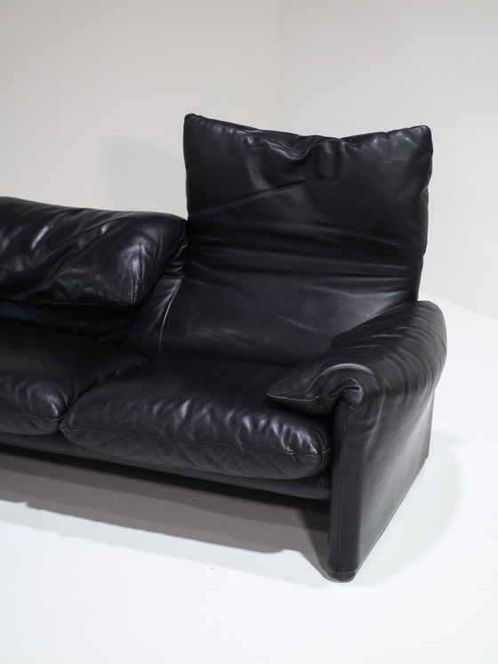 Image 1 of Cassina Maralunga 3-Sitzer-Sofa aus schwarzem Leder von Vico Magistretti