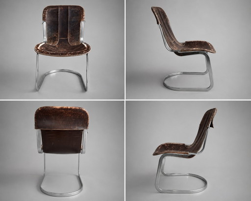 Ensemble de 6 chaises Willy Rizzo Cidue – eetkamerstoelen, Leather, Metal
