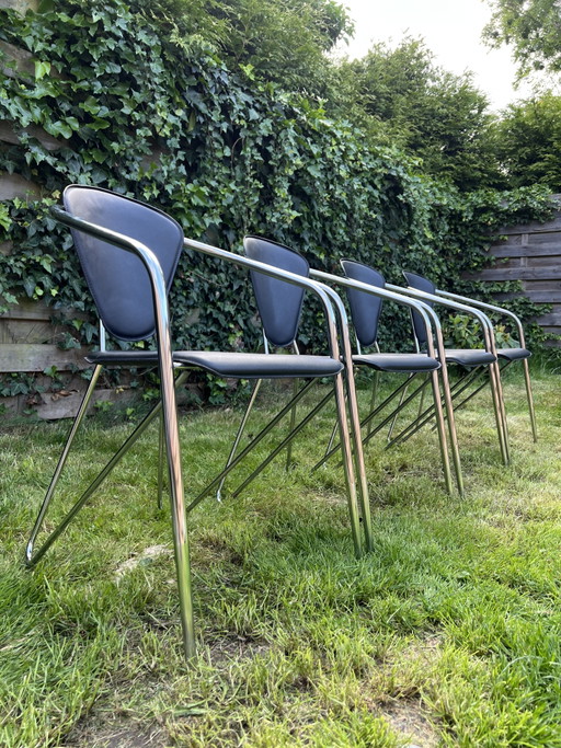 4 x Chaises modernes chromées en cuir