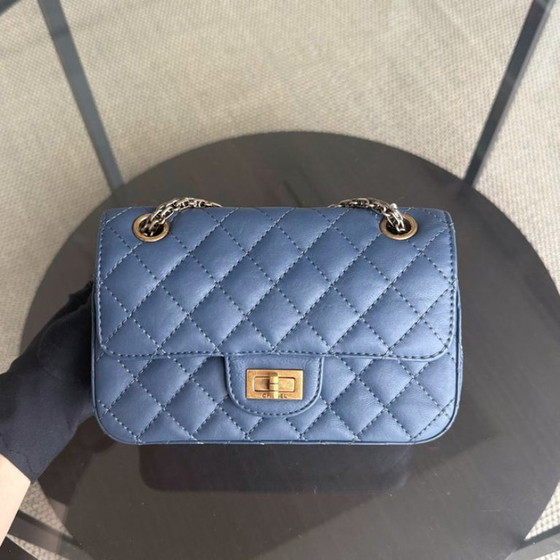 Image 1 of Chanel 2.55 Reissue Mini - 20CM Quilted Caviar Aged Grained Calfskin Blue Gold Hardware Series 23