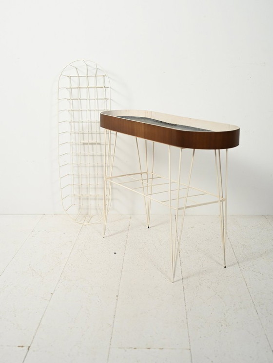 Image 1 of Scandinavian oval planter in metal and teak