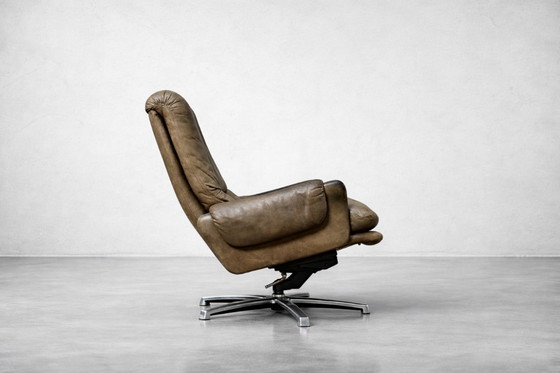 Image 1 of Vintage Mid-Century German Modern Brown Leather Lounge Swivel Chair from Musterring, 1960s