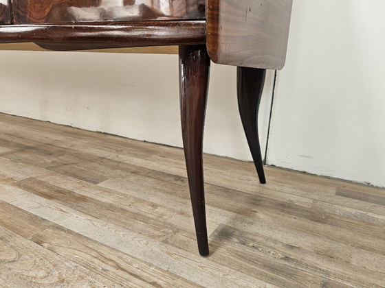 Image 1 of Mid-Century Mahogany Sideboard with Teal Glass and Compartments with Drawers, 1950