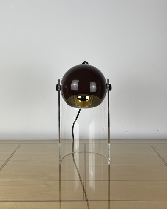 Image 1 of Vintage Eyeball Lamp 1970s Space Age Sputnik design 70s Brown Spot Light with Acrylic Stand Mid Century Modern Industrial Design