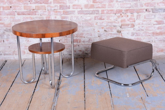 Tabouret Bauhaus restauré, par Robert Slezák, Chrome, Acier, Tchèque, années 1930, Poufs & repose-pieds (photo 6 sur 8)