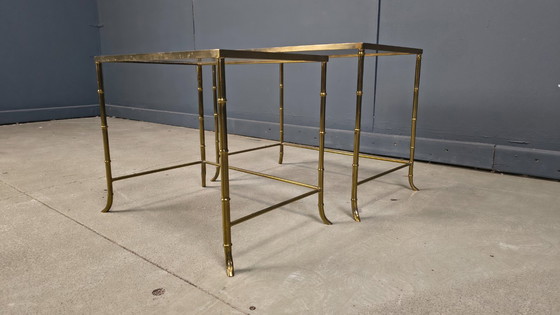Image 1 of Brass faux bamboo nesting tables, 1960s