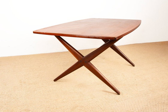 Image 1 of Tavolo scandinavo vintage, alto e basso, in teak di Frederik Kayser per Gustav Bahus, Norvegia, 1960.