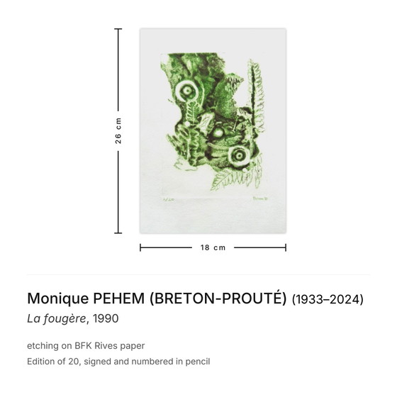Image 1 of Monique PEHEM (BRETON-PROUTÉ) De Varen Gesigneerde ets 1990