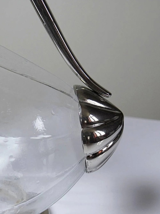 Vintage glass and silver-plated metal jug, modernist pitcher/carafe from ., Glass & Decanter, Transparent (photo 7 of 14)