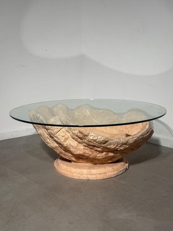Sculptural Mactan Stone Coffee Table with Glass Top (photo 3 of 8)