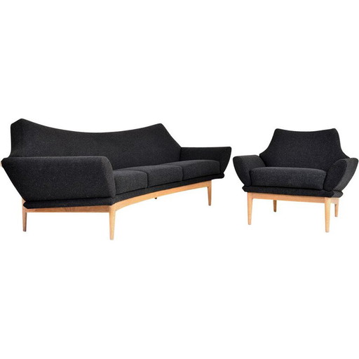Vintage Schwedische Eiche geschwungene Sofa und Stuhl Johannes Andersen Trensums 1960s