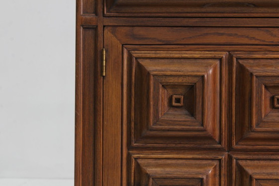 Image 1 of Vintage Spanish Brutalist high cabinet in carved solid wood