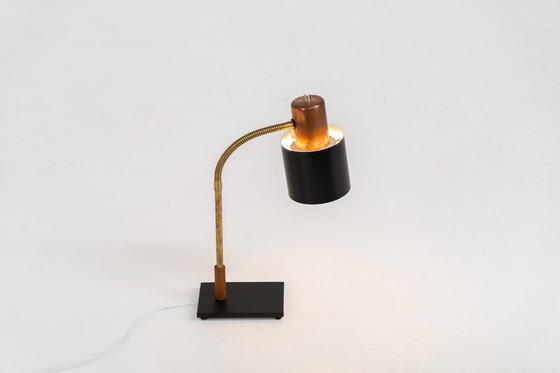 Image 1 of “Beta” table lamp in copper and brass by Jo Hammerborg for Fog & Mørup (Denmark, 1960s).