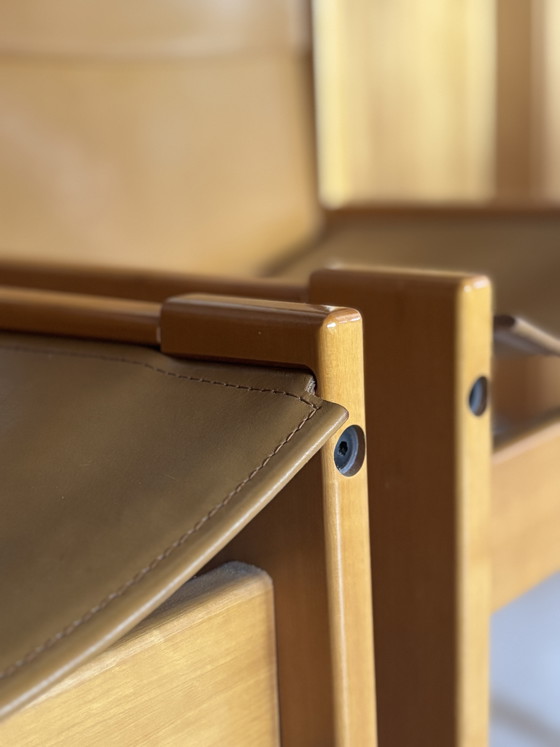 Set van 2 Vintage "Solaris" Stoelen – Franco Vattolo voor Ibisco – Eetkamerstoelen, Leather, Wood (photo 8 of 10)